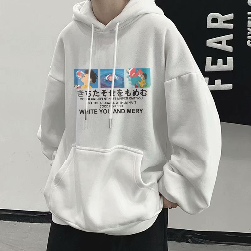 Áo hoodie dáng rộng in hình hoạt hình 5 màu sắc thời trang phong cách Nhật Bản dành cho nam (M-8XL)