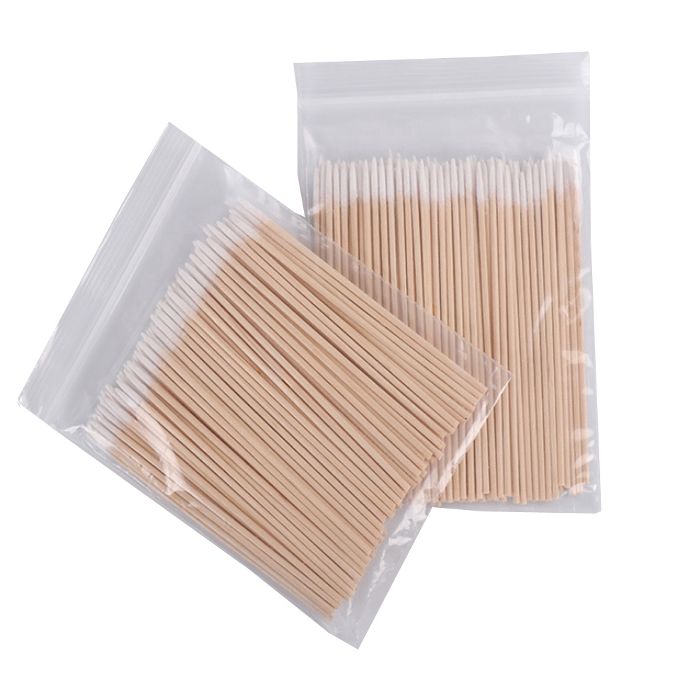 100 Pcs Single-ended Ultra-fine Eyebrow Cotton Swab/ Multipurpose Long Wood Handle Swabs/ Disposable Soft Makeup Cleaning Buds