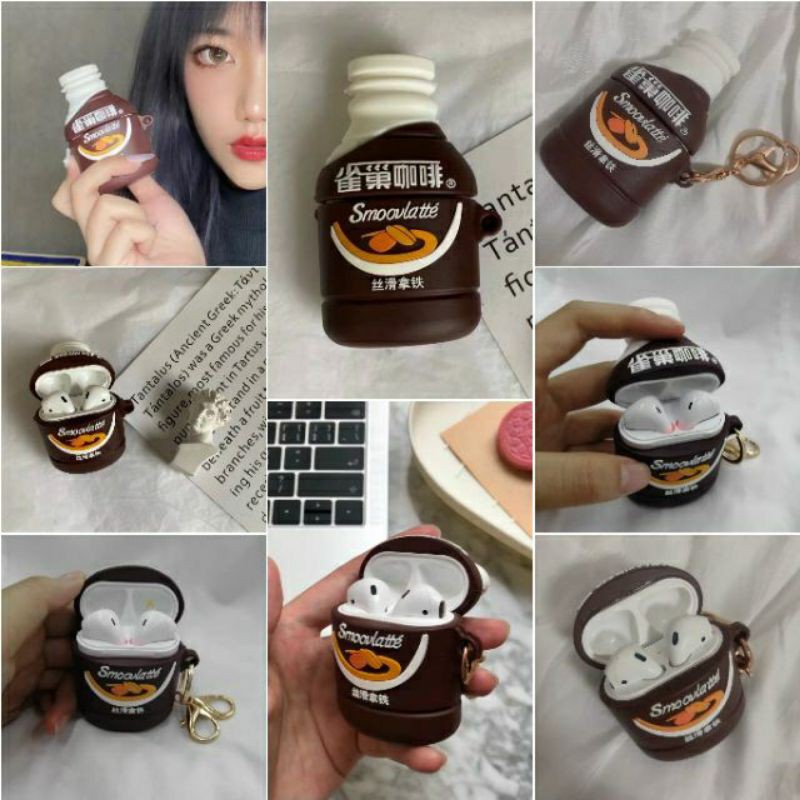 (Order 10 ngày) Case bảo vệ Airpods 1/2 hình chai cà phê xanh da trời Nescafe Smoovlatte/ tuýp sữa tươi neýp