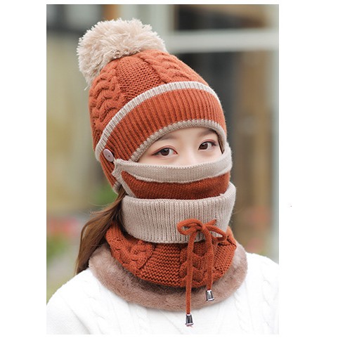 Set khăn mũ khẩu trang khăn 3 in 1 cho nữ