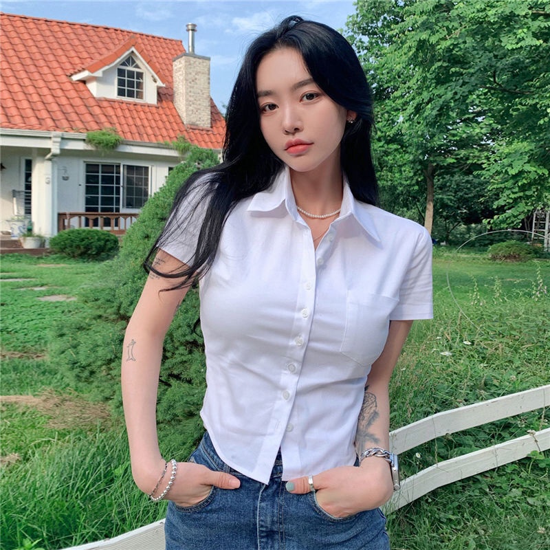Áo Sơ Mi Bh Tay Ngắn Cổ Tròn Thời Trang Mùa Hè Cho Nữ