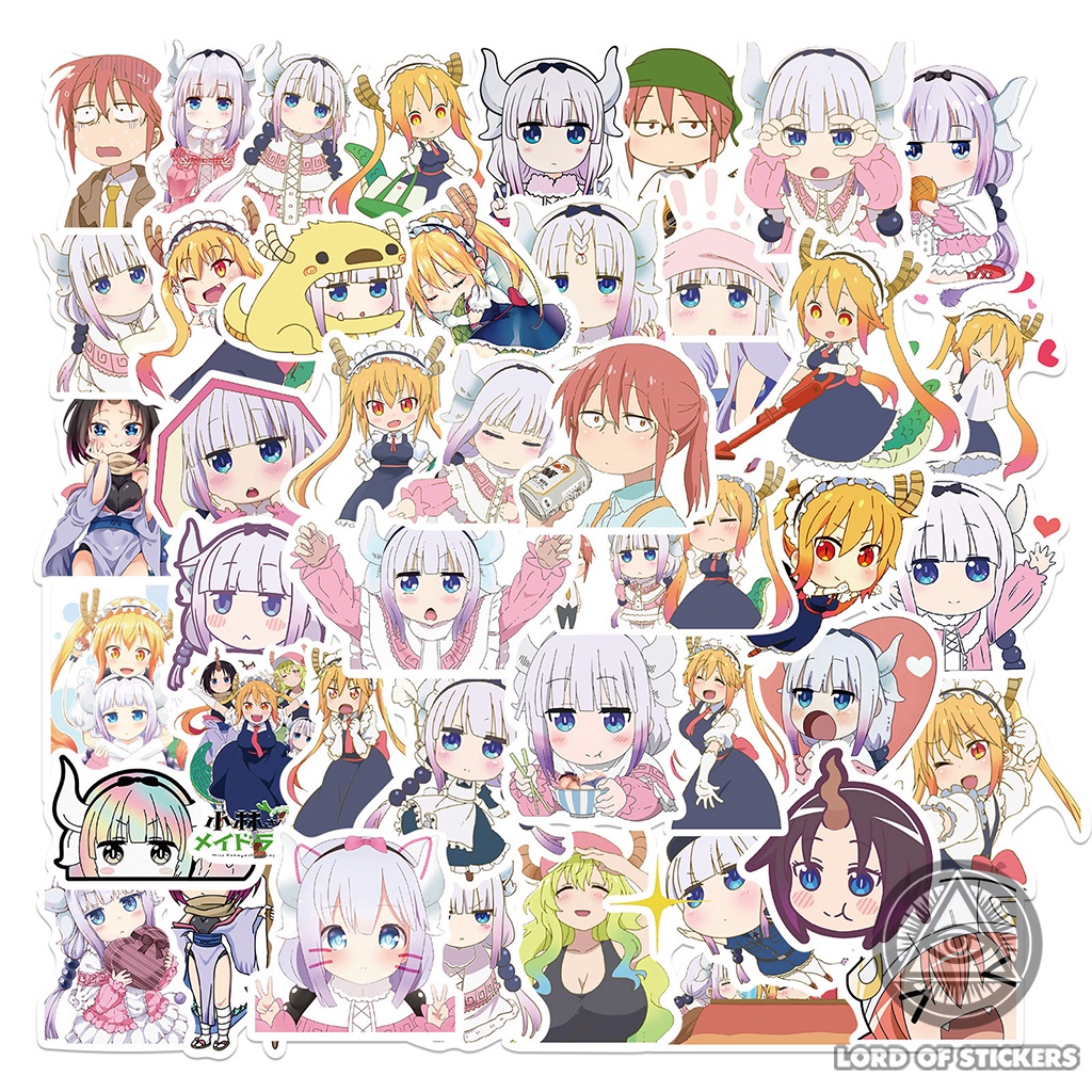 Set 50 Nhãn Dán Sticker Hoạt Hình Kobayashi's Dragon Maid Cute Chống Thấm Nước Trang Trí Mũ Bảo Hiểm, Laptop, Ván Trượt