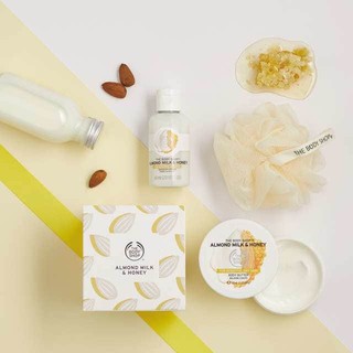 Set Sữa tắm + Dưỡng Thể The Body Shop Almond milk & Honey treats cho da khô _hàng chính hãng authentic Anh