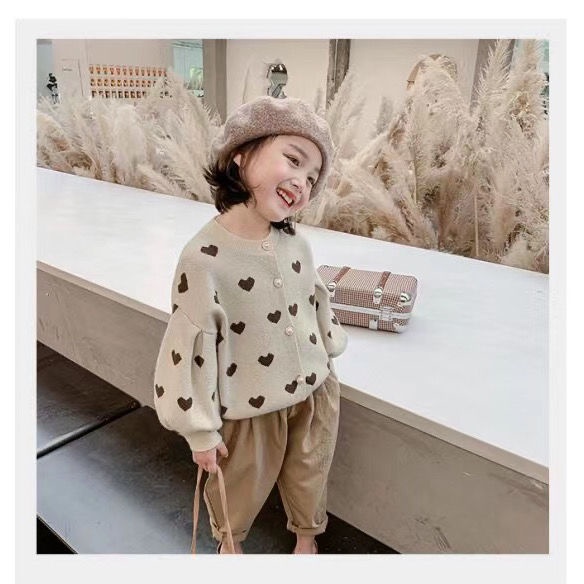 Áo khoác cardigan dệt kim tay dài dáng rộng phong cách phương Tây thời trang cho bé gái