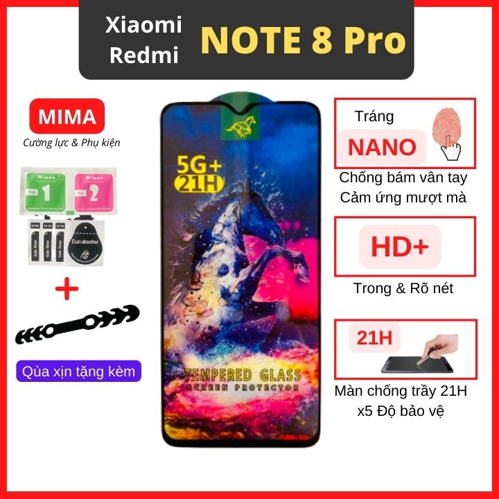 Kính cường lực Xiaomi Redmi Note 8 Pro Full màn cao cấp OG+ độ cứng 21H siêu mượt hạn chế bám vân tay [MIMA]