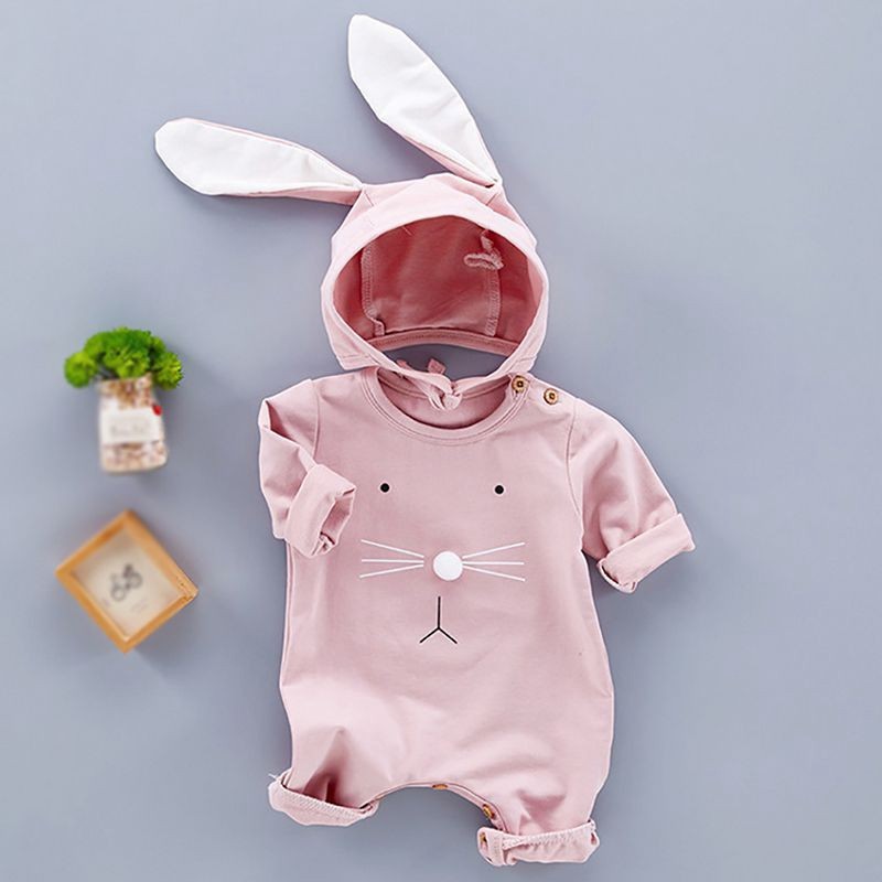 Jumpsuit Cotton Dài Tay , In Họa Tiết Chú Thỏ Dễ Thương Cho Bé