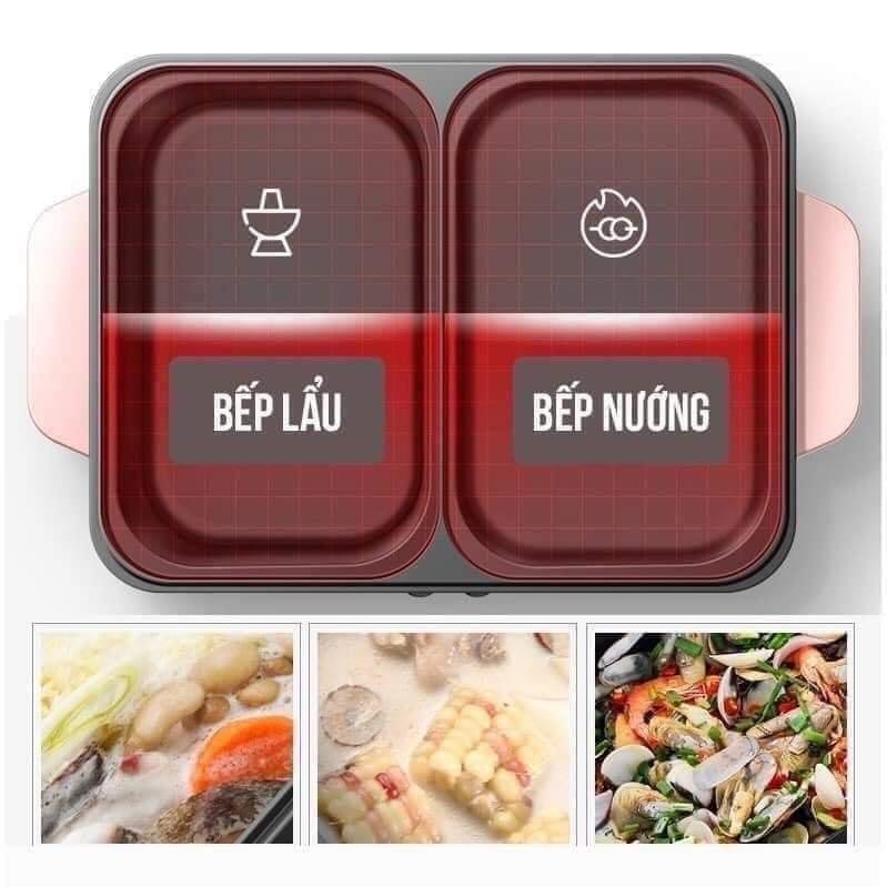 [Tặng giấy ăn gấu trúc] Nồi lẩu nướng mini Hàn Quốc, Siêu chống dính, Bếp lẩu nướng đa năng 2 trong 1