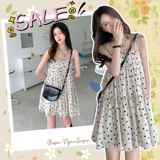 V003 Đầm 2 dây babydoll trắng hoa nhí nhún ngực Váy nữ dáng lỡ xòe bbd hai dây co giãn tiểu thư viền bèo đẹp nhẹ nhàng