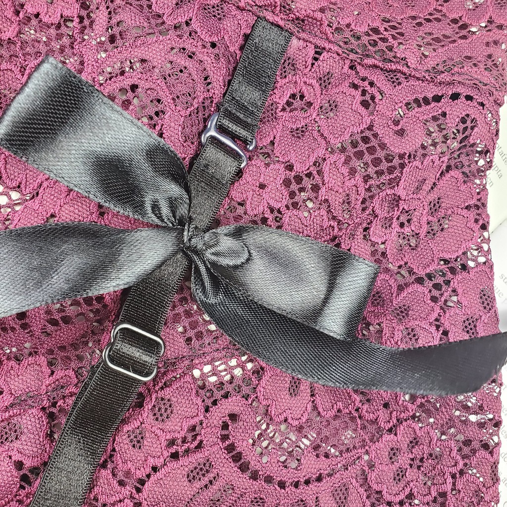 Bộ đồ lót ren không gọng mút vừa gợi cảm màu tím nhúng vai quần kẹp tất - Nội y sexy by NHÀ SÒ Bralette NS201