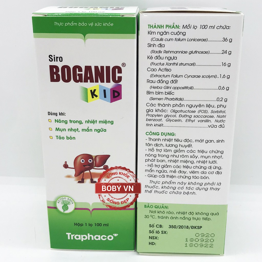 Siro Boganic Kid hỗ trợ trẻ khỏi nóng trong, nhiệt miệng, táo bón, mụn nhọt, mẩn ngứa