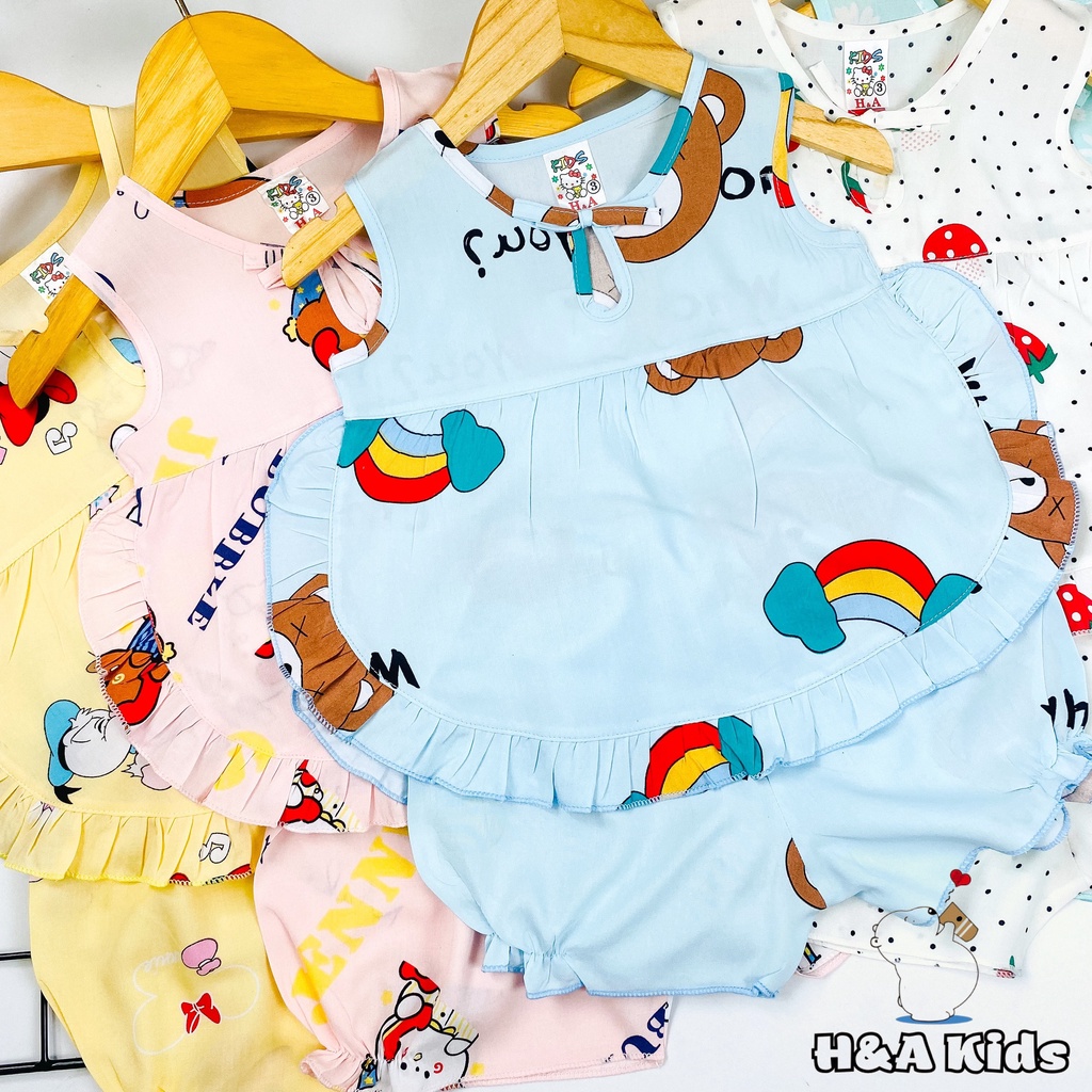 (7-9kg) Bộ lanh bé gái mặc nhà, mặc ngủ vải 2 da, hàng đẹp H&amp;A Kids - Unibaby Store BTSize3