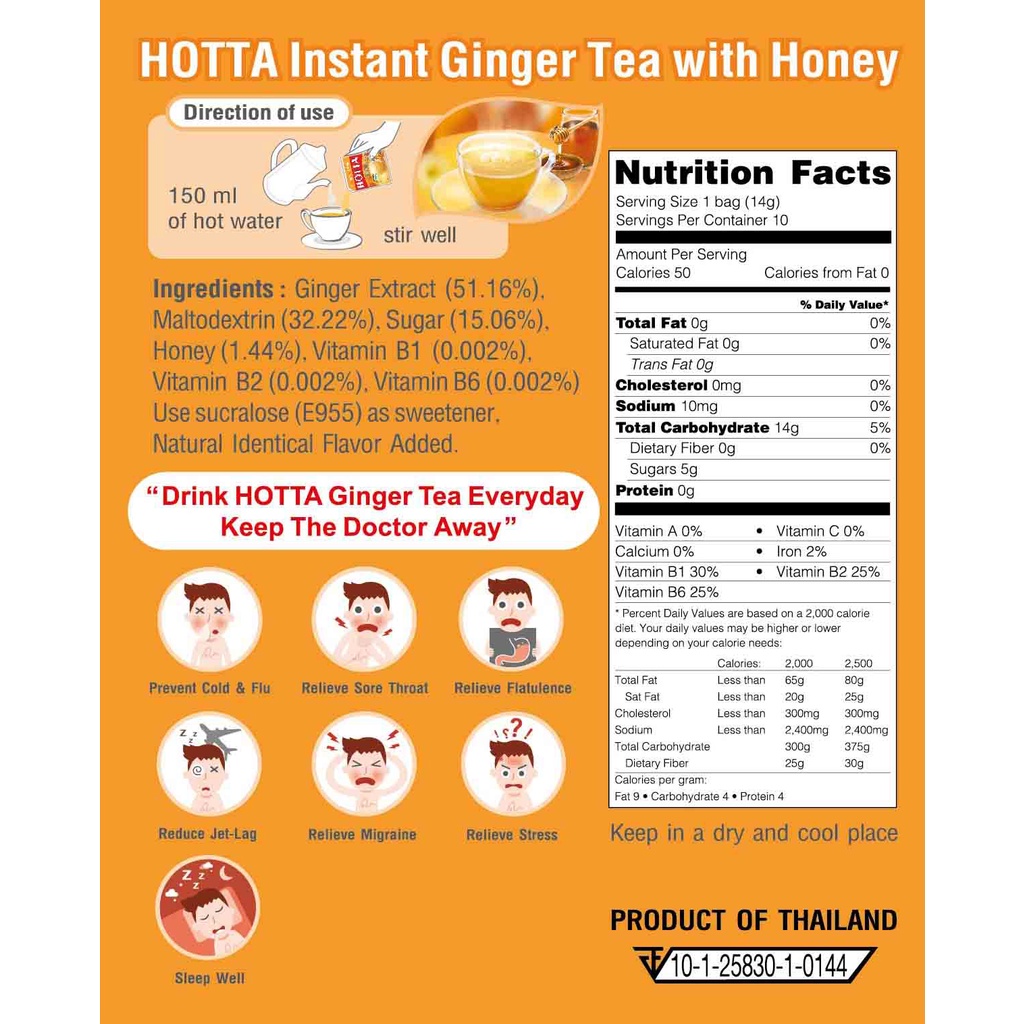 Trà Gừng Hòa Tan HOTTA Mật Ong 150g - Hộp 10 Gói | BigBuy360 - bigbuy360.vn
