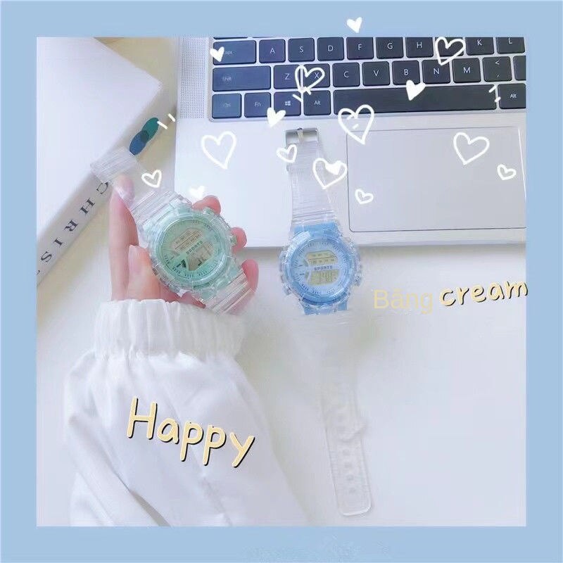 Đồng Hồ Điện Tử Thể Thao Chống Thấm Nước Màu Trắng In Hình Kỳ Lân Phong Cách Preppy Cho Nữ Sinh Trung Học