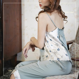 SET ĐỒ LỤA 2 DÂY LỬNG PHỐI HOA TINH TẾ- Đồ ngủ lụa LaLua, đồ bộ lửng, đồ lụa , đồ bộ lửng mặc nhà, đồ ngủ lụa chính hãng