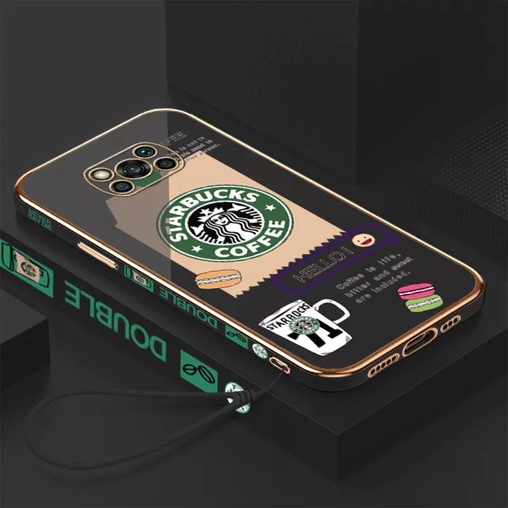 Ốp Điện Thoại Hình Vuông Mạ Chrome Họa Tiết Starbucks Cho Xiaomi POCO X3 X3PRO X3 NFC M3 Redmi 5PLUS Note5 Redmi10C 9A 9C 8 8A
