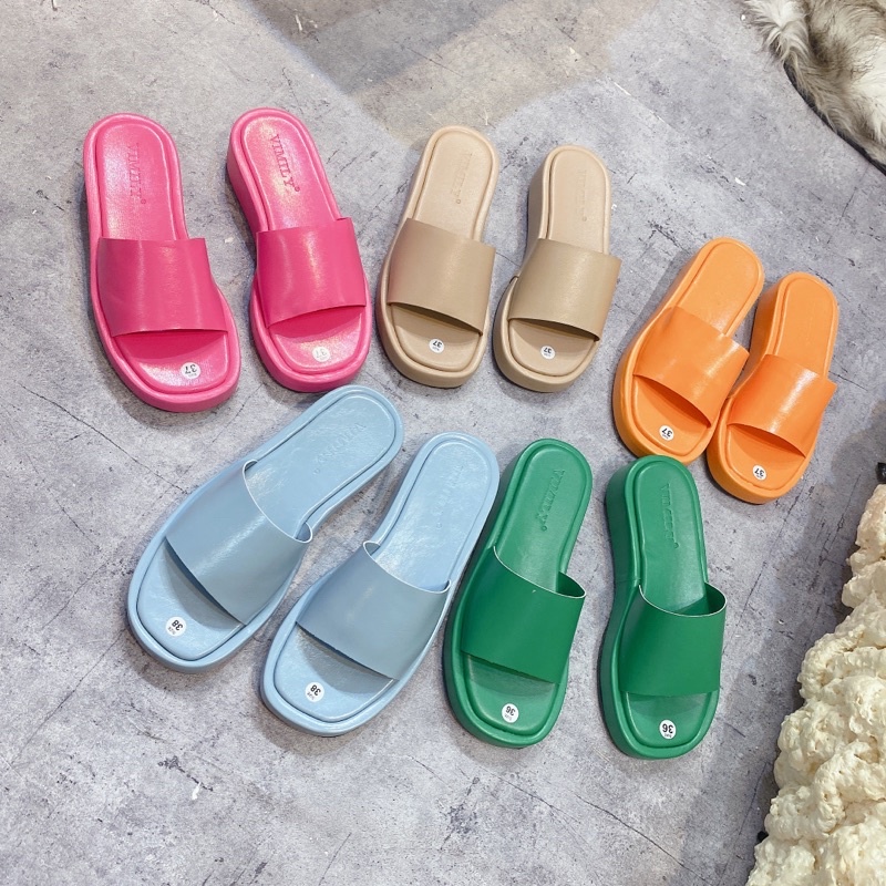 Dép quai ngang đế bánh mì full màu cao 3 phân siêu đẹp/ dép bảng ngang trơn camel trọn bộ màu siêu lung linh