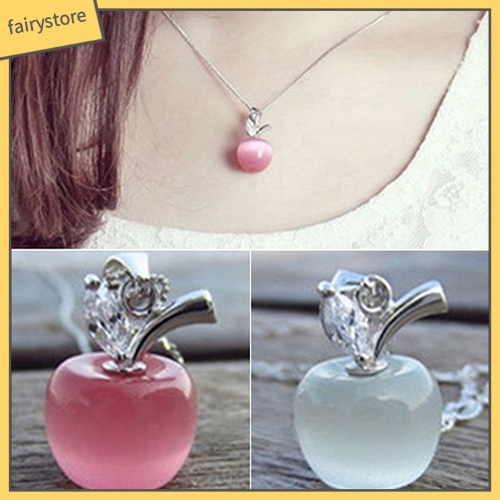 Mặt vòng cổ mạ bạc hình trái táo đính đá opal nhân tạo thời trang