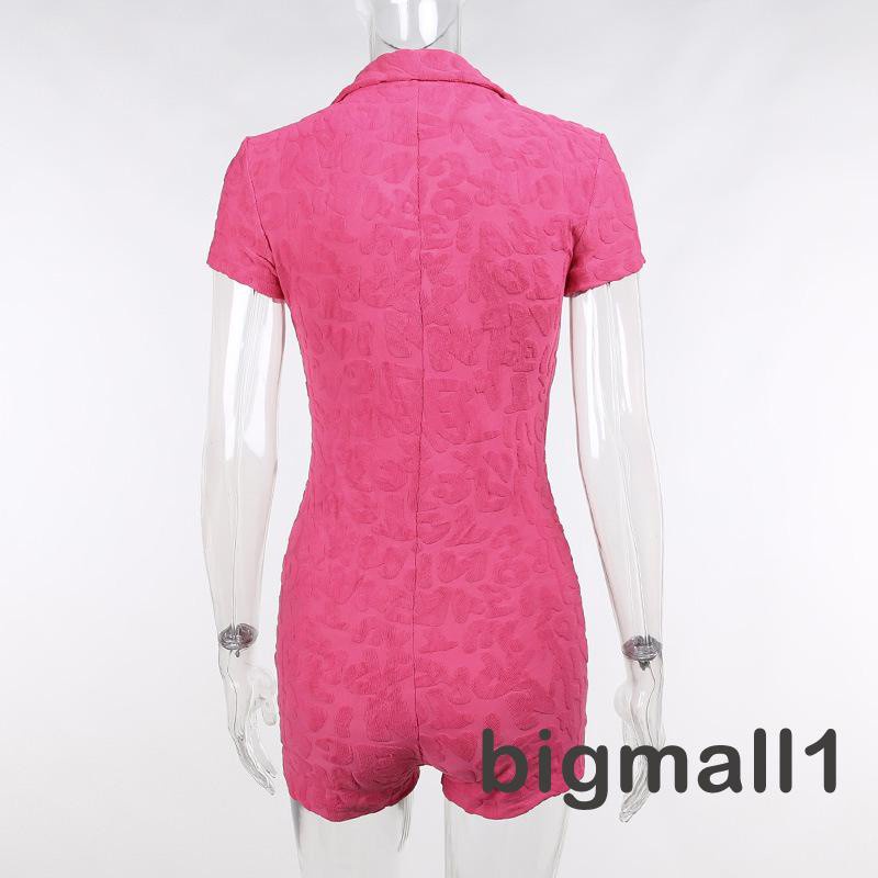 Áo Liền Quần Cổ Bẻ Ngắn Tay In Chữ Thời Trang Nữ Tính