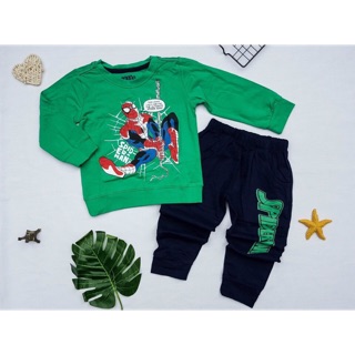 Bộ cotton thu đông bé trai in spiderman