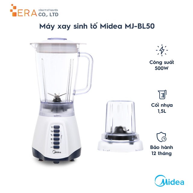 Máy xay sinh tố Midea MJ-BL50, có cối xay thịt 6 tốc độ