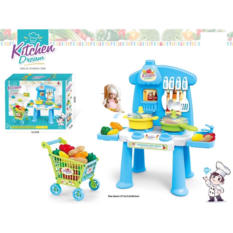 ĐỒ CHƠI KỆ BẾP CAO 29 CM KÈM XE ĐẨY SIÊU XINH