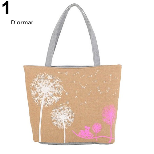 Túi tote đeo vai vải canvas in hình hoa bồ công anh thời trang cho nữ