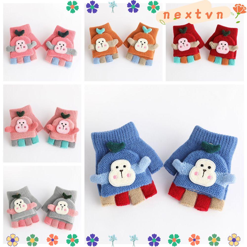 Găng tay len hở ngón giữ ấm cho bé từ 2-6 tuổi