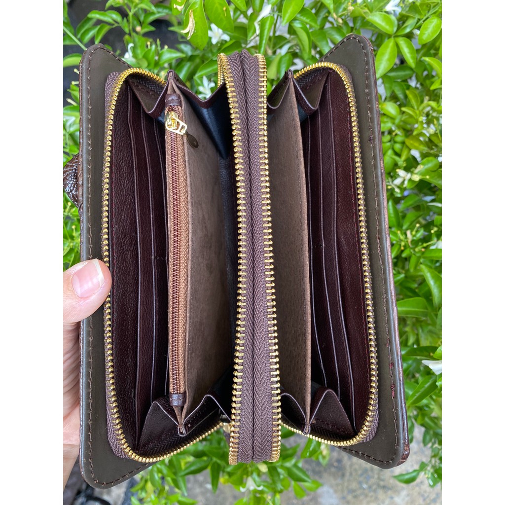 VÍ CẦM TAY NGUYÊN CON CÁ SẤU THẬT 100% 2 DÂY KÉO 22X12CM