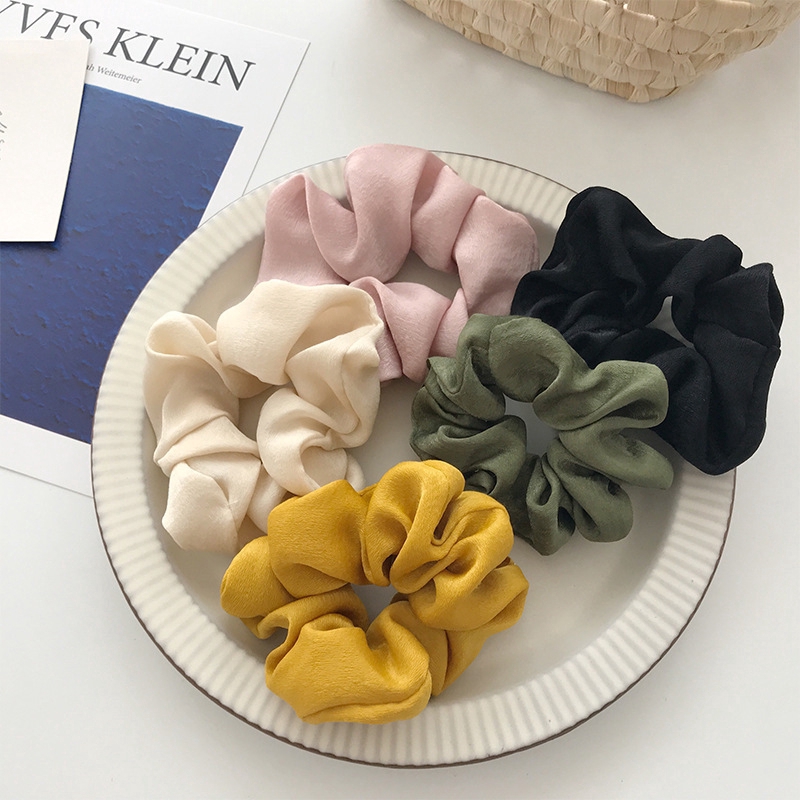 1 Dây Buộc Tóc Vải Satin Màu Trơn Co Giãn Cho Nữ