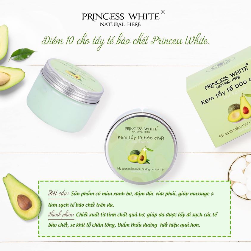 Kem tẩy tế bào chết tinh chất trái bơ PRINCESS WHITE HỘP 100G