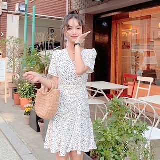 Đầm váy bi trắng cổ V (kèm hình thật)