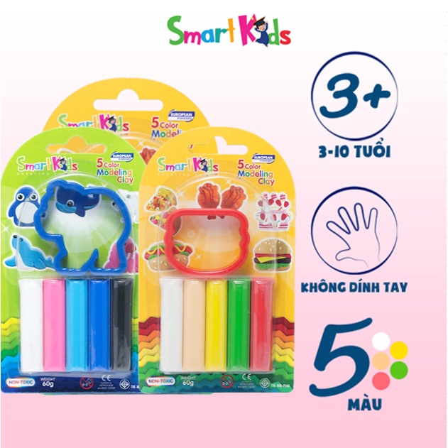 Đất Nặn Vỹ Nhựa 5 Màu Smart Kids Tặng Kèm Khuôn