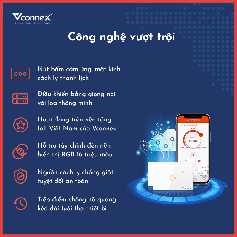 Công Tắc Bình Nóng Lạnh Thông Minh Vconnex, Kết Nối Wifi, Tích Hợp Cảm Biến Chống Dò Điện, Hẹn Giờ Đun, Công Suất 2500W