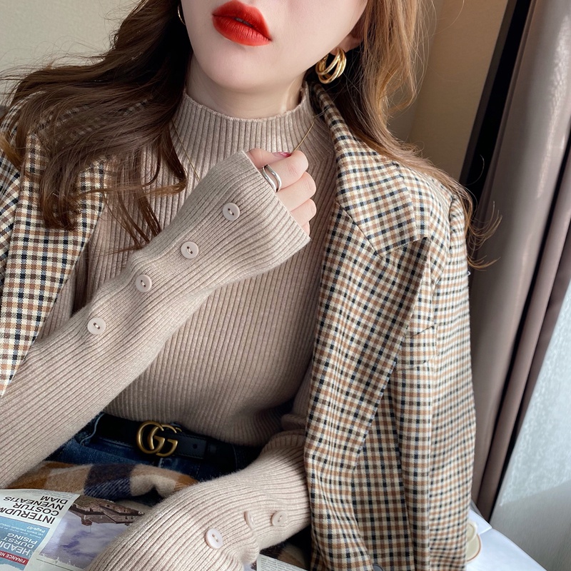 Áo nữ ZHELIHANGFEI dệt kim tay dài cổ lọ cá tính thời trang dễ phối đồ