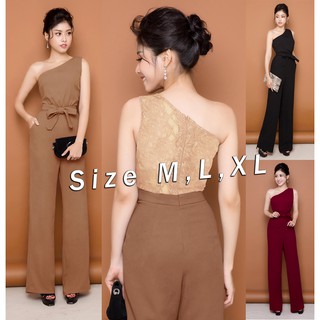 Jum dài ống suông lệch vai phối ren lưng thắt nơ xinh xắn