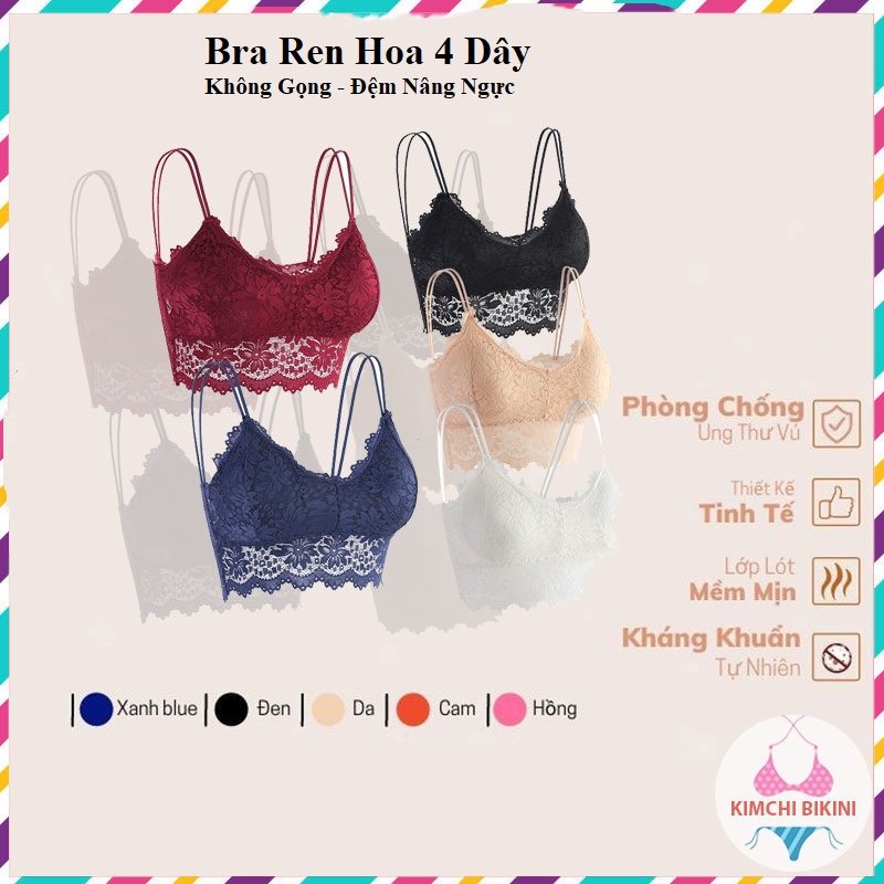 [Thanh Lý] Áo bra ren hoa 4 dây đệm mỏng không gọng nâng ngực gợi cảm KIMCHIBIKINI   áo lót nữ đẹp sexy bigsize AL009