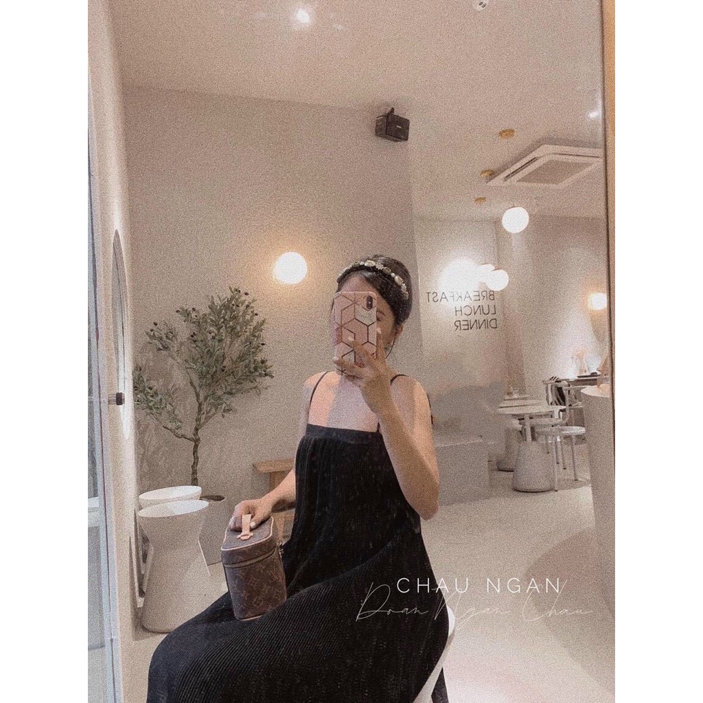 Đầm suông hai dây dập ly thắt nơ sau | BigBuy360 - bigbuy360.vn