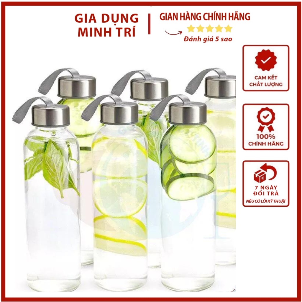 Bình Nước Thủy Tinh 500ml Có Dây Xách Dùng Để Đựng Nước Uống Bình Giữ Nhiệt Detox Thủy Tinh