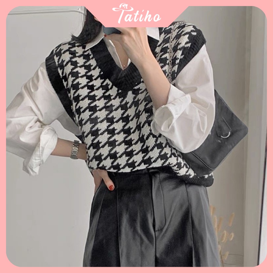 [Hàng Xịn, Giá Tốt] Áo Gile Len Trơn ( Áo Không Tay) Phong Cách Thời Trang Vintage Họa Tiết Caro Hottrend - Mã AK014