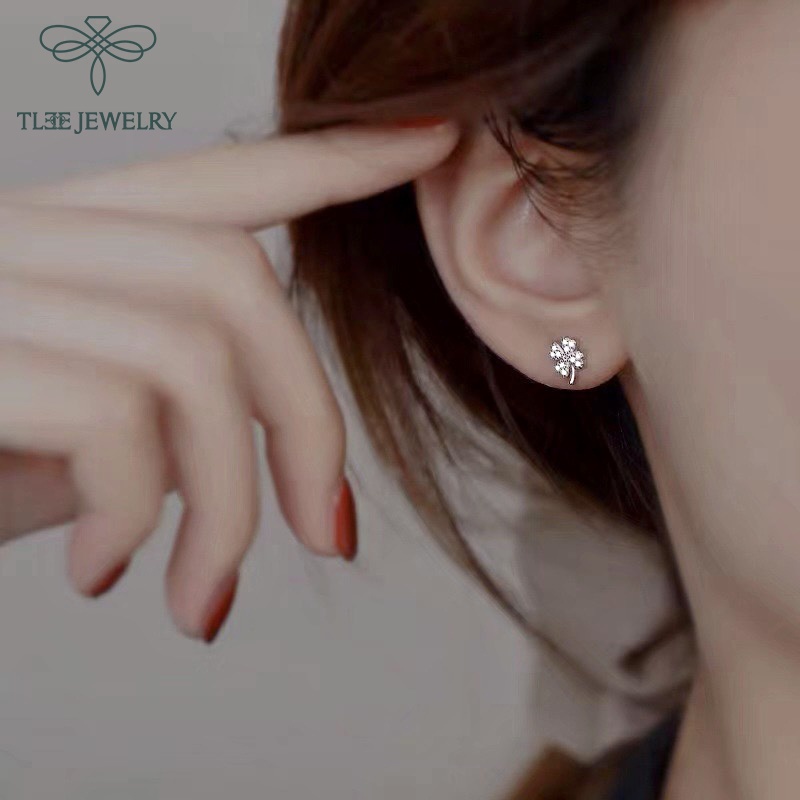 Bông tai bạc TLEE cỏ bốn lá may mắn đính đá xinh xắn TleeJewelry B0220