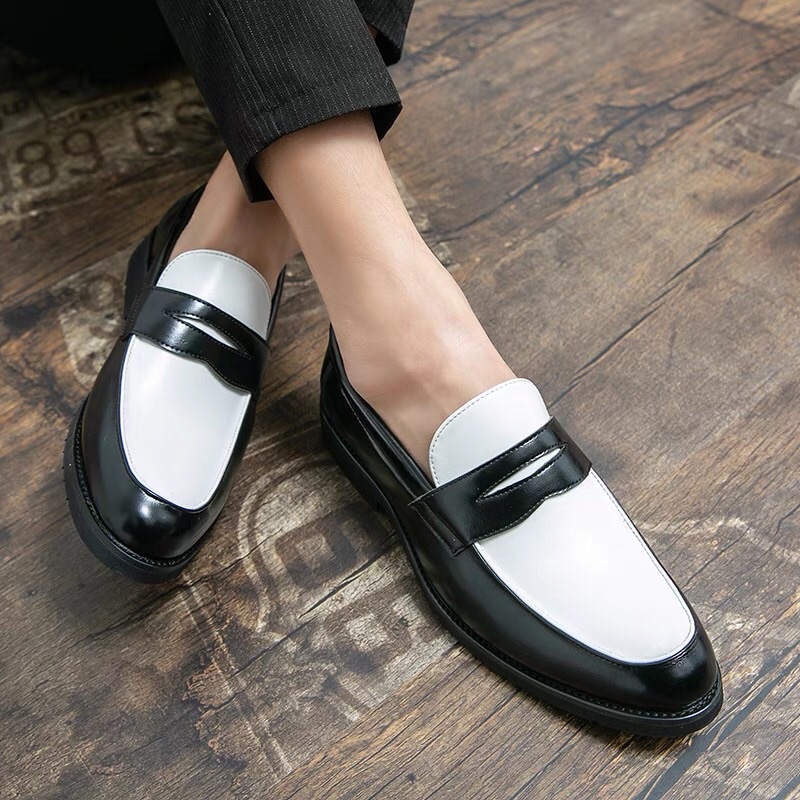 Giày Penny Loafer Black White da nguyên tấm, Giày Sơn Tùng Đế Phíp Cao Cấp | BigBuy360 - bigbuy360.vn