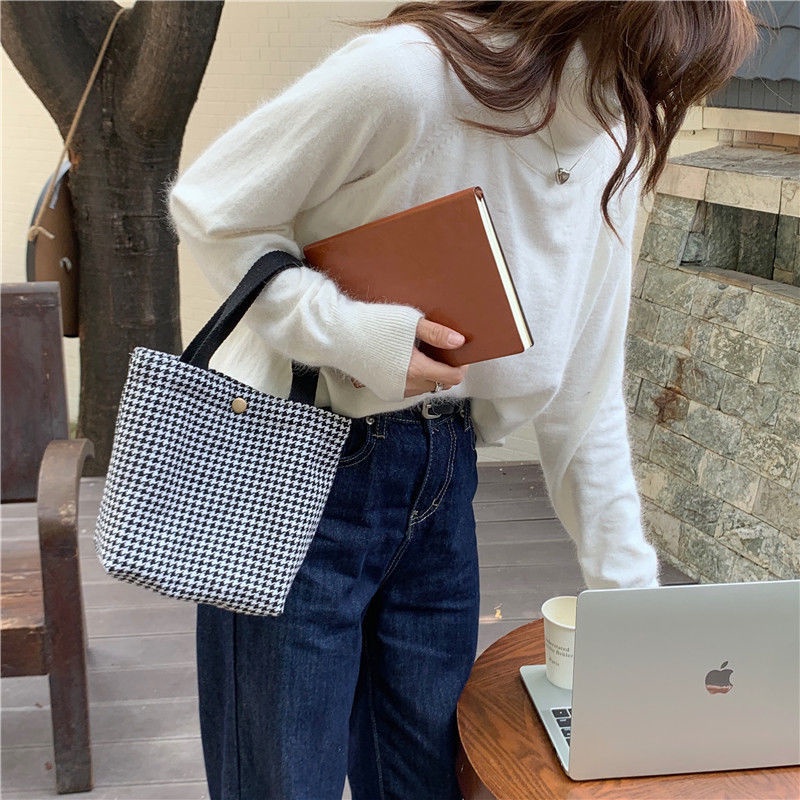Túi Vải canvas Họa Tiết Sọc Ca Rô Thời Trang Xinh Xắn Cho Nữ