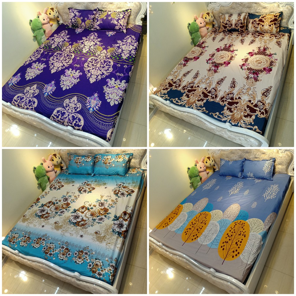 Bộ ga gối 💖m6/m8💖 ga trải giường + 2 vỏ gối nằm hoa lá An Như Bedding | BigBuy360 - bigbuy360.vn