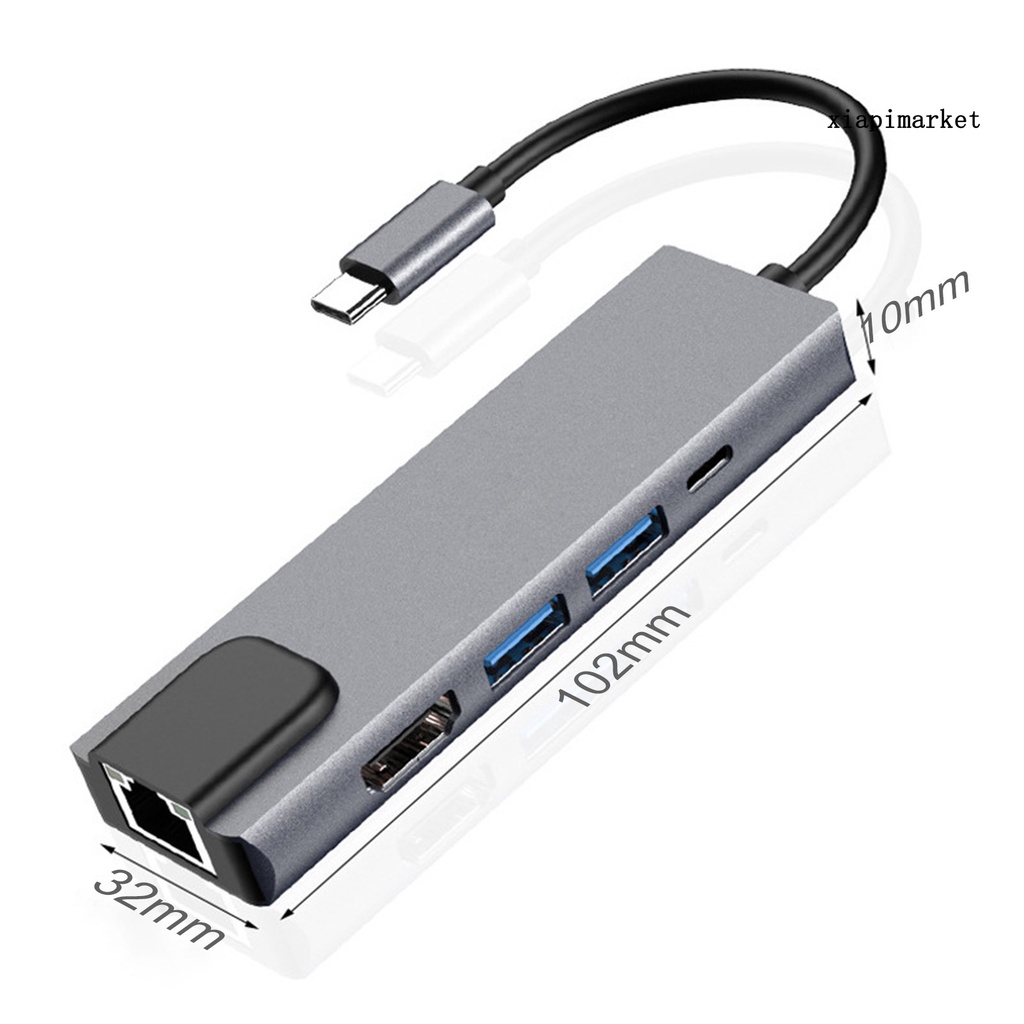 LOP_Portable 5-in-1 Gigabit Ethernet Lan RJ45 Type-C Hub to 4K USB 3.0 PD USB-C Docking Station