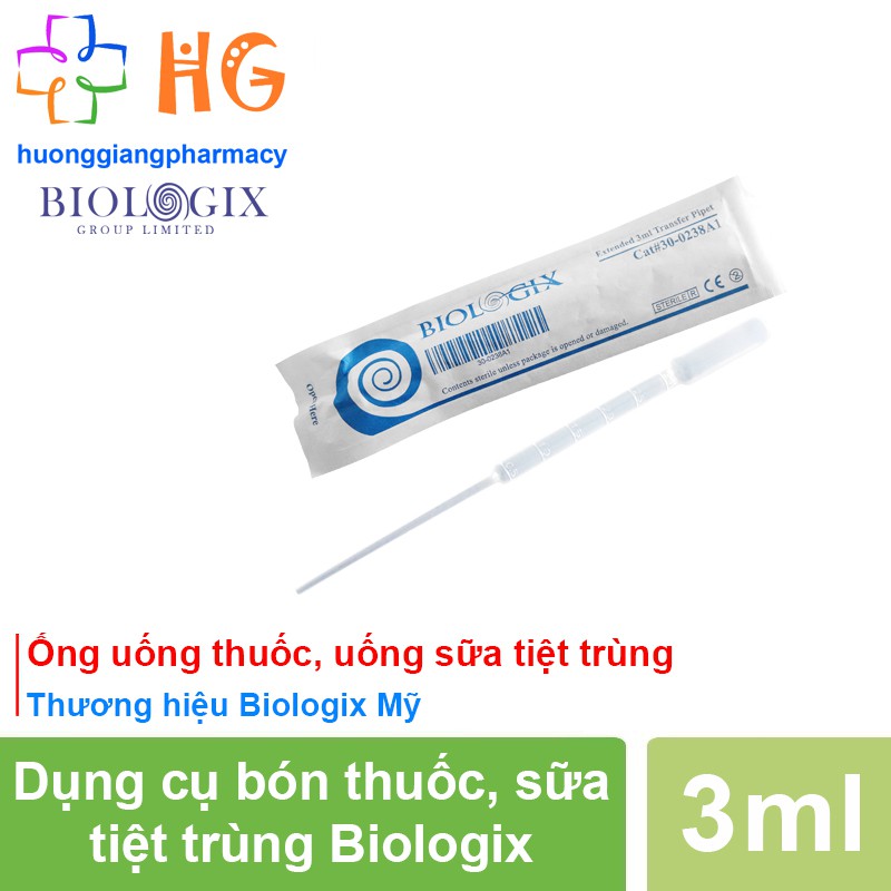 Ống hút sữa cho bé, ống bón sữa tiệt trùng Biologix. Dùng cho bé không chịu ti bình, uống thuốc (Pipet 3ml Mỹ)