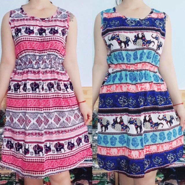Đầm vải lanh siêu mát. Đầm thổ cẩm đi biển