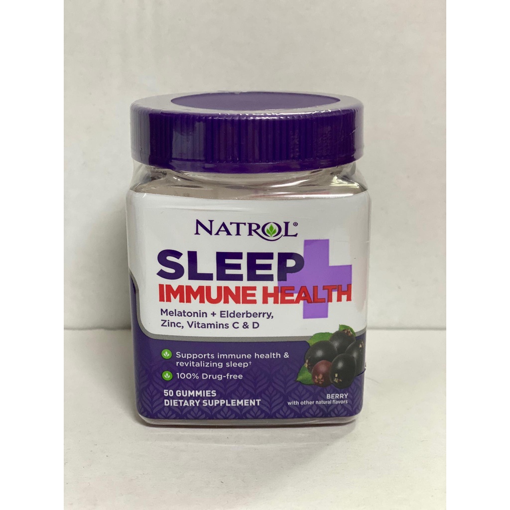 Kẹo Dẻo Natrol Sleep Immune Health Melatonin Elderberry Zinc Vitamin C &amp; D 50 Viên