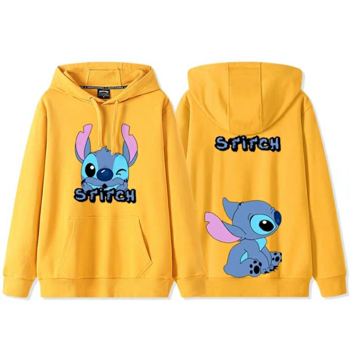 Áo hoodie họa tiết stitch thú tai dài in 2 mặt chất nỉ bông dày siêu ấm, cho các bạn đi dạo phố, hẹn hò, đi du lịch.