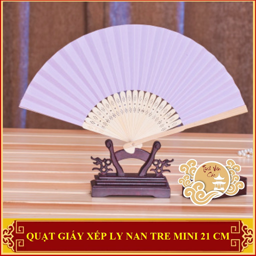 Quạt giấy xếp ly nan tre mini Tĩnh Vân Các màu tím nhạt