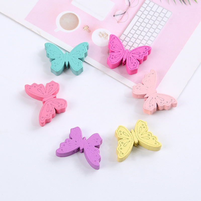 Bộ 50 Hạt Gỗ Hình Bướm 25mm Nhiều Màu Sắc Làm Trang Sức DIY